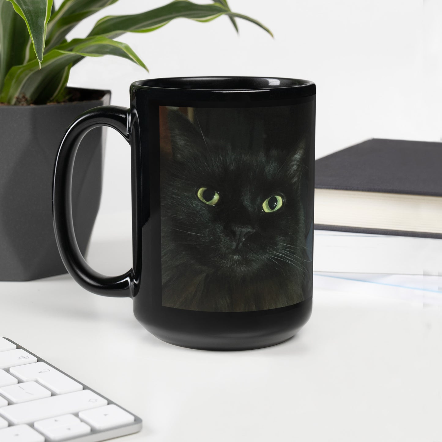 Loretta the Magic Cat Black Glossy Mug