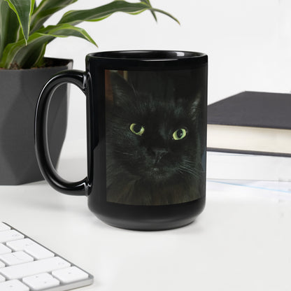 Loretta the Magic Cat Black Glossy Mug