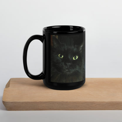 Loretta the Magic Cat Black Glossy Mug